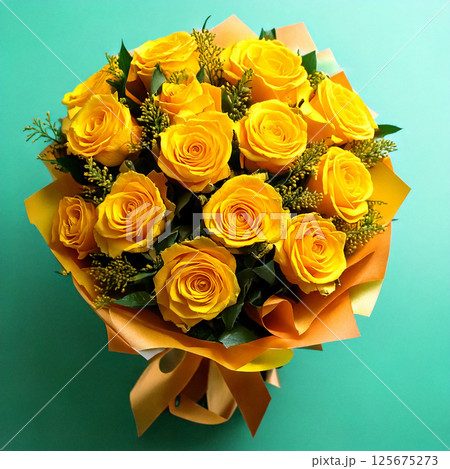 父の日の花、黄色いバラの花束ブーケ 125675273