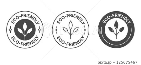 Eco-friendly Badge Icons with leaf Symbols for green product, Vector Illustration Eco-friendly Badge Icons with leaf Symbols for green product, Vector Illustration 125675467