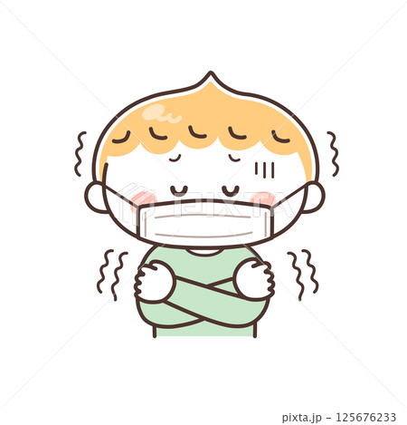 マスクを付けた震える男の子のイラスト 125676233