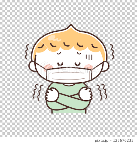 マスクを付けた震える男の子のイラスト 125676233