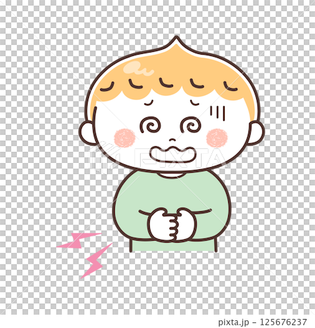 Illustration of a boy who has a stomachache 125676237
