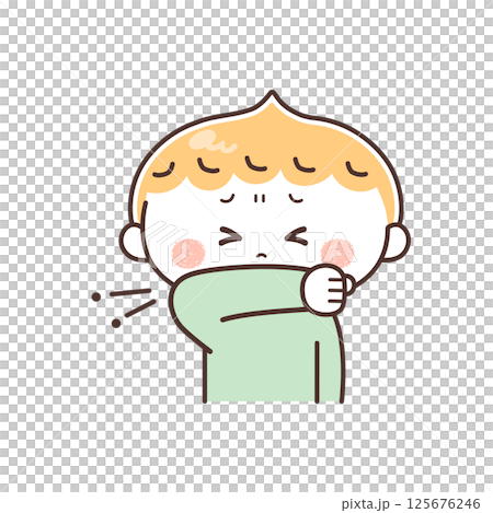 一個男孩咳嗽時摀住嘴巴的插圖 一個男孩咳嗽時摀住嘴巴的插圖 125676246