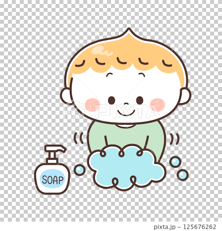Illustration of a boy washing his hands Illustration of a boy washing his hands 125676262