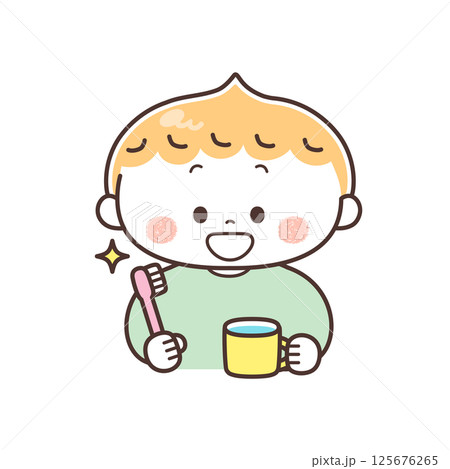 歯磨きをする男の子のイラスト 125676265