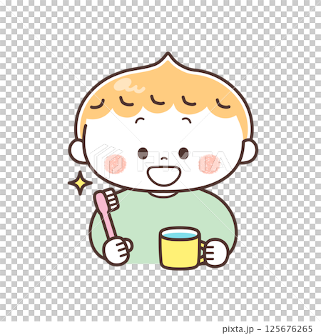 歯磨きをする男の子のイラスト 125676265