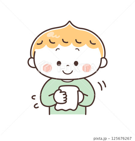 濡れた手を拭く男の子のイラスト 濡れた手を拭く男の子のイラスト 125676267