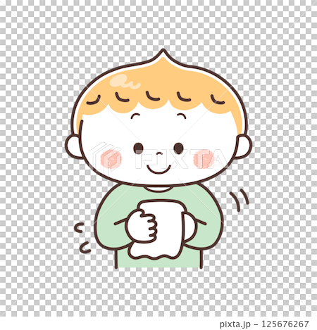 濡れた手を拭く男の子のイラスト 濡れた手を拭く男の子のイラスト 125676267
