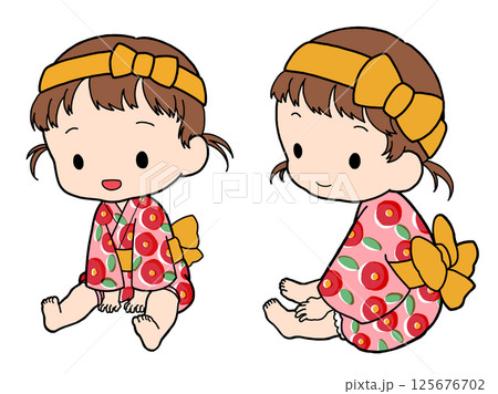 甚平を着た女の子のイラスト 125676702