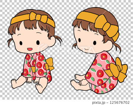甚平を着た女の子のイラスト 125676702
