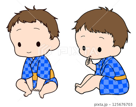 甚平を着男の子のイラスト 125676703