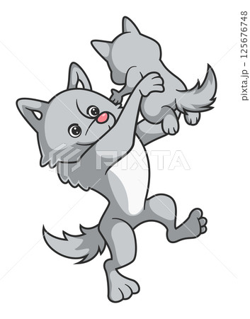 big wolf is joking with little wolf, big wolf hugs little wolf of illustration big wolf is joking with little wolf, big wolf hugs little wolf of illustration 125676748