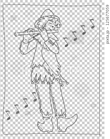 笛を吹く子 白黒 笛を吹く子 白黒 125677059