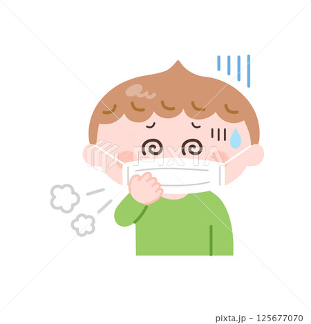 マスクを付けた咳き込む男の子のイラスト 125677070