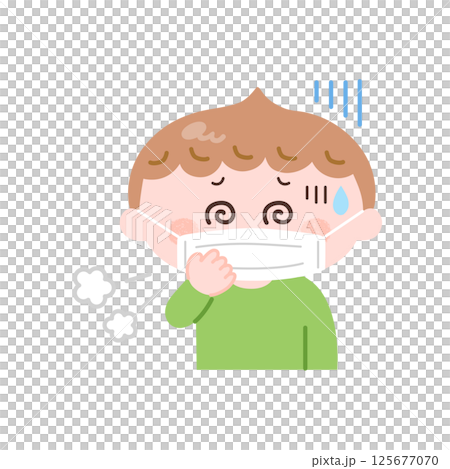 一個男孩戴著口罩咳嗽的插圖 一個男孩戴著口罩咳嗽的插圖 125677070