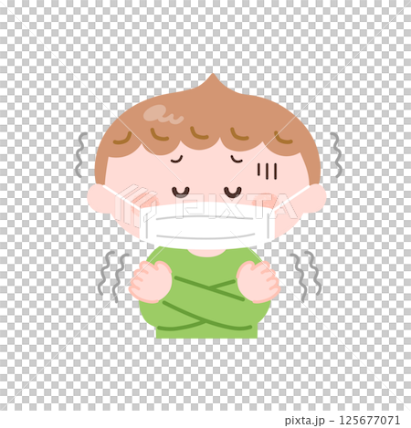 戴著面具瑟瑟發抖的男孩的插圖 125677071
