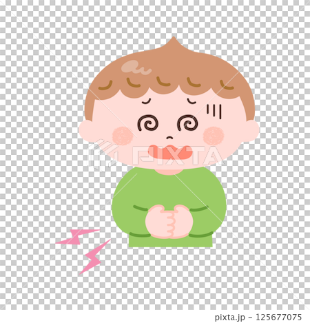 Illustration of a boy who has a stomachache Illustration of a boy who has a stomachache 125677075