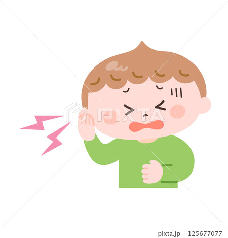 耳が痛い男の子のイラスト 125677077