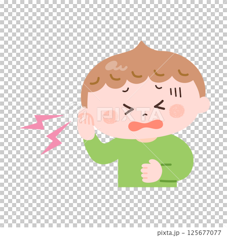 一個耳朵痛的男孩的插圖 125677077