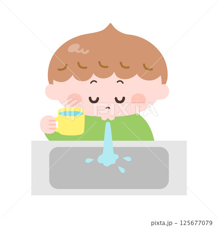 ぺっと水を出す男の子のイラスト ぺっと水を出す男の子のイラスト 125677079