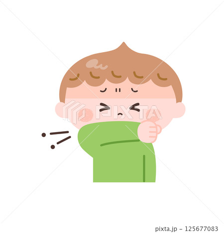 咳で口を覆う男の子のイラスト 咳で口を覆う男の子のイラスト 125677083