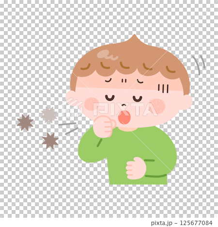 Illustration of a boy coughing 125677084