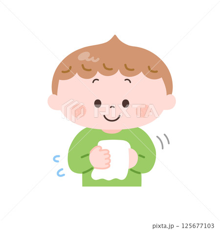濡れた手を拭く男の子のイラスト 濡れた手を拭く男の子のイラスト 125677103