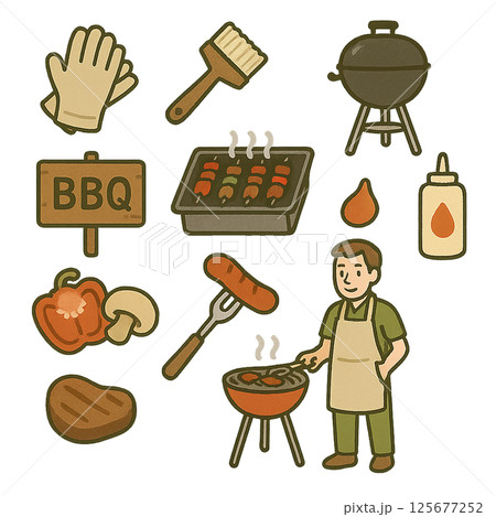 バーベキューのイラストセット 125677252
