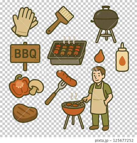 バーベキューのイラストセット 125677252