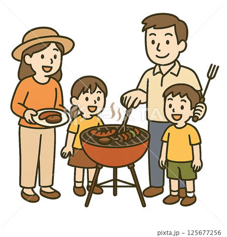 バーベキューのイラストセット バーベキューのイラストセット 125677256