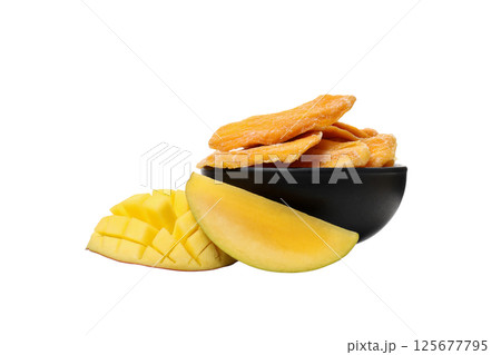 PNG,Fresh and dried mangoes, isolated on white background 125677795