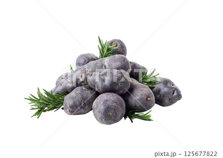 Concept of unusual vegetable - purple potato vegetable, isolated on white background 125677822