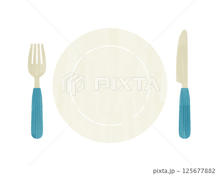 皿とフォークとナイフ-ガッシュ 125677882
