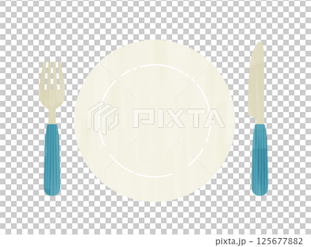 Plate, fork and knife - gouache Plate, fork and knife - gouache 125677882