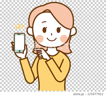 一位女士指著智慧型手機的插圖 125677922