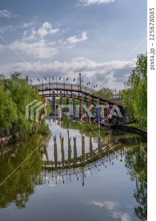 茨城県潮来市　水郷潮来の藤棚のある風景 125678085