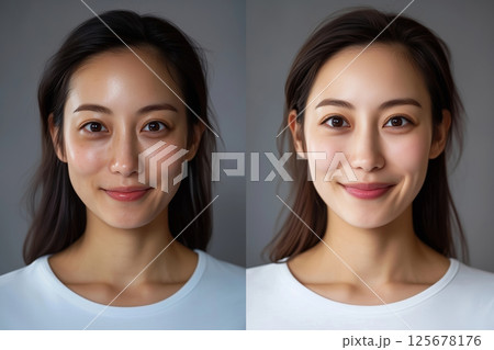 スキンケアの効果-若い女性の肌のビフォーアフター スキンケアの効果-若い女性の肌のビフォーアフター 125678176