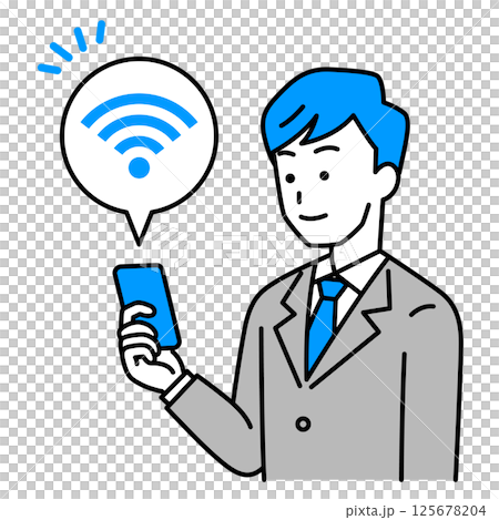 A man in a suit holding a smartphone connected to Wi-Fi A man in a suit holding a smartphone connected to Wi-Fi 125678204