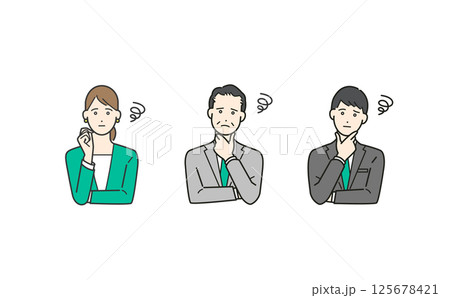 人物 困った表情をしたビジネスマン ベクターイラストセット素材 125678421
