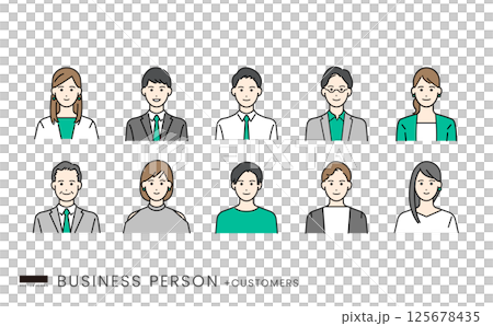 ビジネスシーンで役に立つビジネスパーソンのベクターイラストアイコンセット 125678435