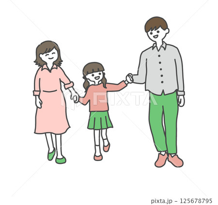 手をつないだ親子3人 125678795