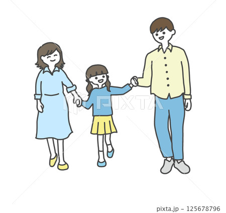 手をつないだ親子3人 125678796