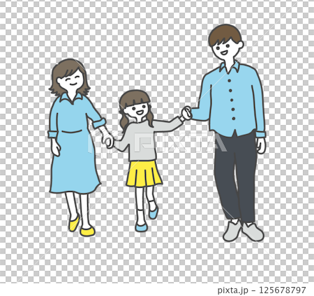 三位家長和孩子手牽手 125678797