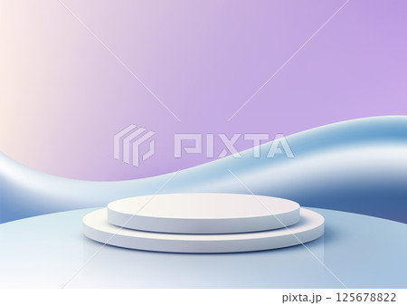 3D white round podium mockup on pastel gradient background, modern abstract display showcase product stand 3D white round podium mockup on pastel gradient background, modern abstract display showcase product stand 125678822