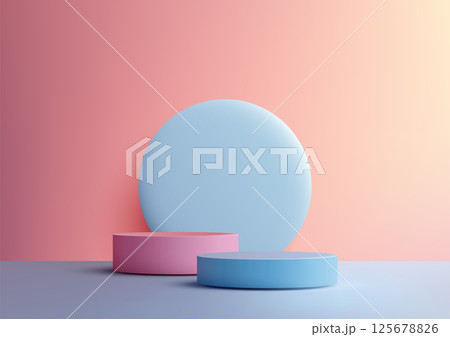 minimalist 3d modern mockup with pink and blue cylindrical podiums on gradient peach pink wall abstract product display showcase minimalist 3d modern mockup with pink and blue cylindrical podiums on gradient peach pink wall abstract product display showcase 125678826