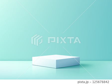 3D white reflective platform mockup on light teal background modern minimal product display showcase 125678842