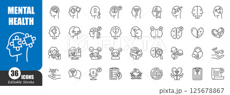 Mental health . Medical outline icon . Editable stroke . Vector . Mental health . Medical outline icon . Editable stroke . Vector . 125678867