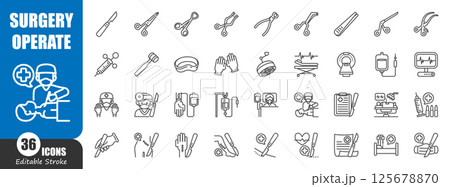 Surgery and surgical operation . Medical outline icon . Editable stroke . Vector . 125678870