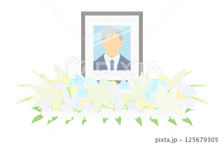 遺影とお供えの花のイラスト 125679305