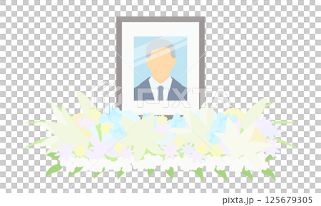 遺影とお供えの花のイラスト 125679305