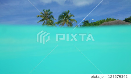Tropical island paradise emerging from crystal clear turquoise water Tropical island paradise emerging from crystal clear turquoise water 125679341